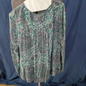 Lucky Brand Green and Purple Paisley Blouse